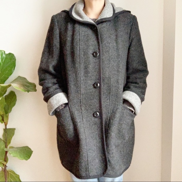 Niccolini Collection Grey Wool Blend Hooded 14 - Picture 1 of 4